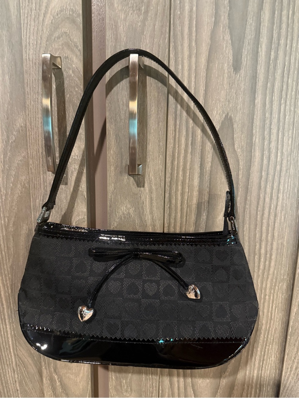 Love Cat Black Shoulder Bag - Elegant Patent Trim